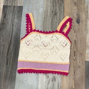 Zara Pink and Cream Crochet Knit Top